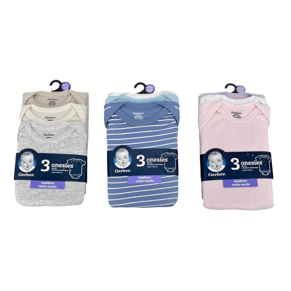 Bundle of Gerber Onesies Bodysuits Baby NEWBORN Multicolor Cotton Ribbed Striped